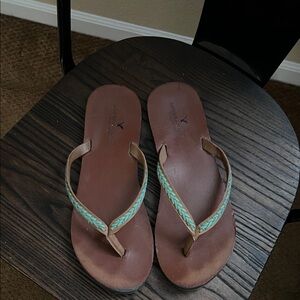 Aqua and Brown Flip Flops